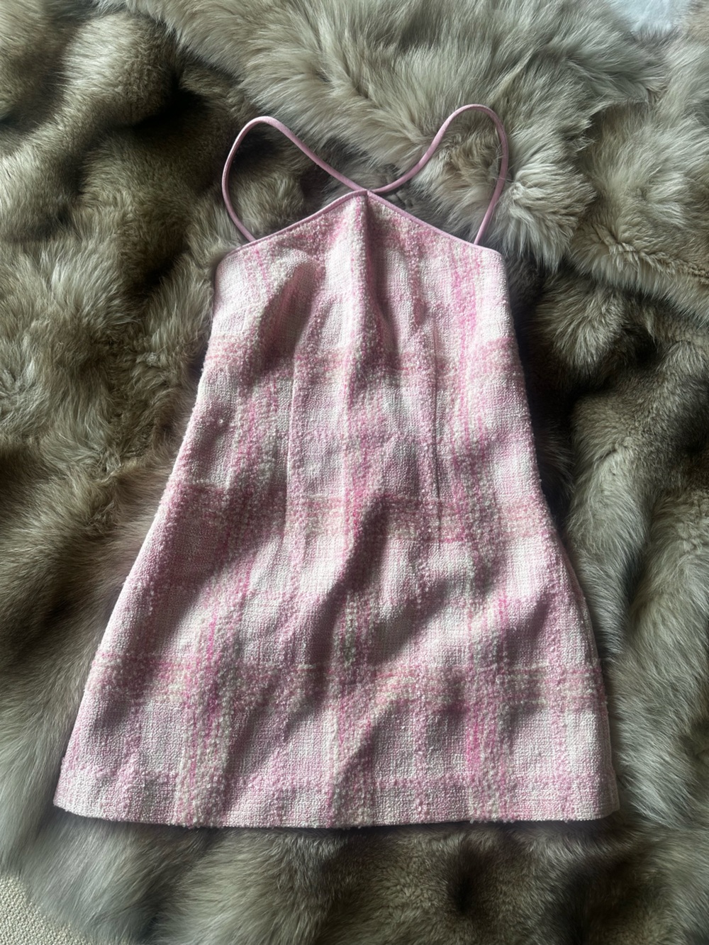 LoveShackFancy Pink Tweed Mini Slip Dress